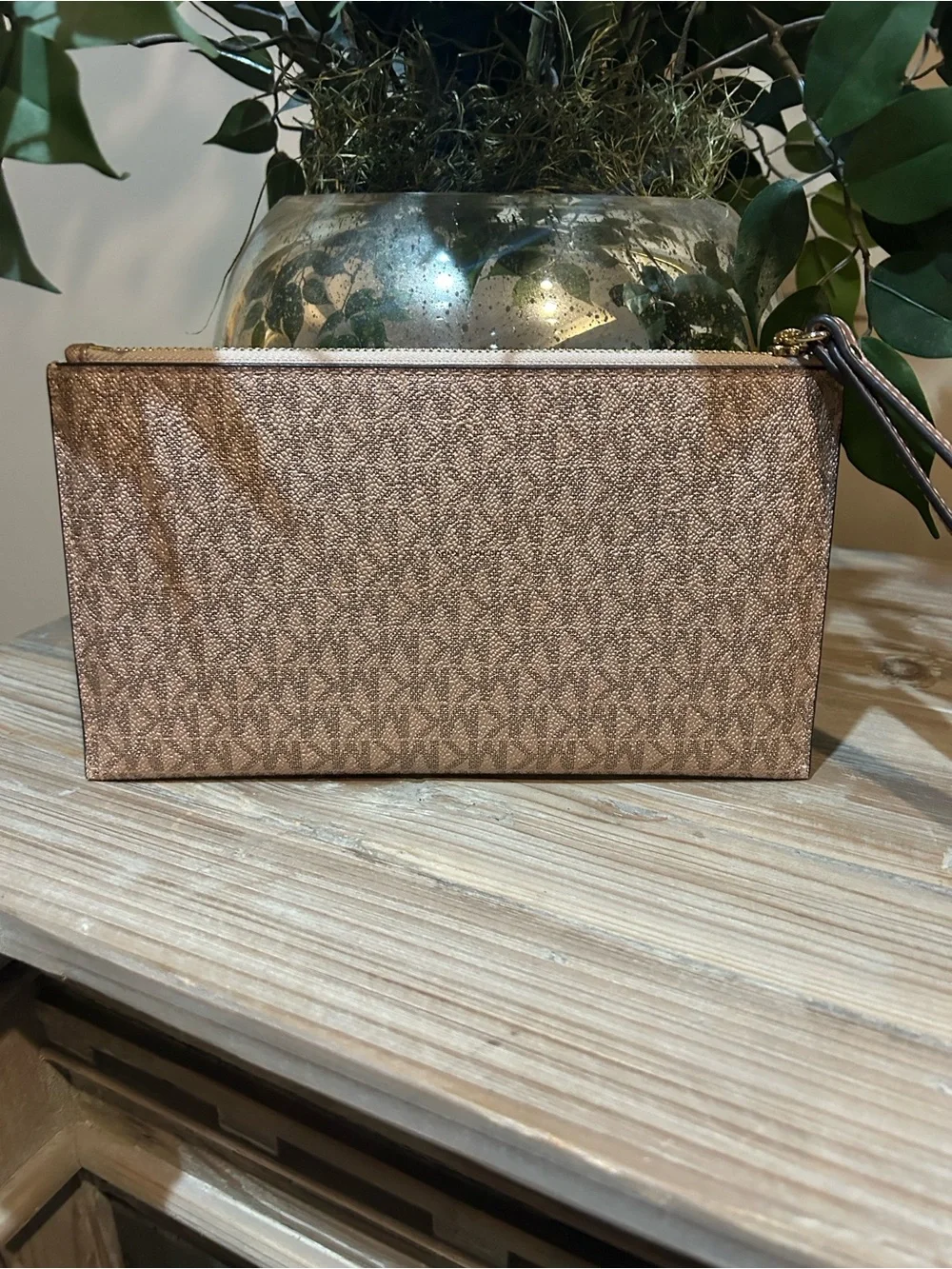 Michael Kors Metallic Rose Gold Signature Wristlet